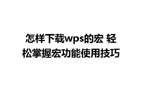 怎样下载wps的宏 轻松掌握宏功能使用技巧