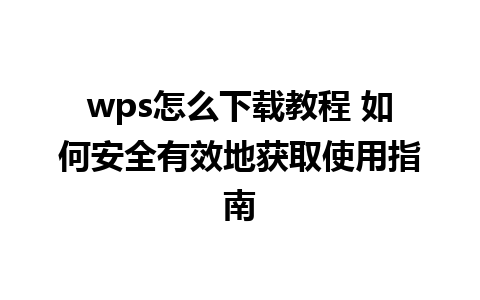 wps怎么下载教程 如何安全有效地获取使用指南