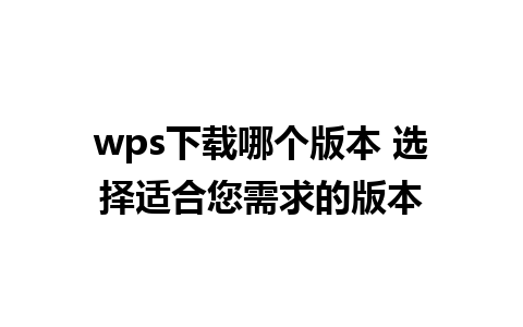 wps下载哪个版本 选择适合您需求的版本