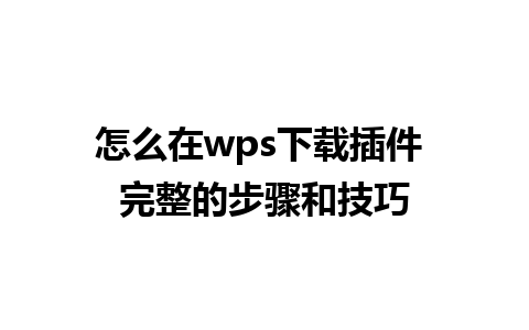 怎么在wps下载插件 完整的步骤和技巧