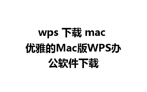 wps 下载 mac 优雅的Mac版WPS办公软件下载