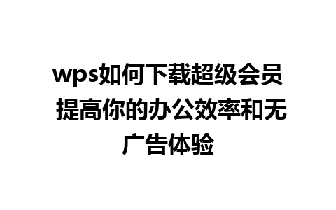 wps如何下载超级会员 提高你的办公效率和无广告体验